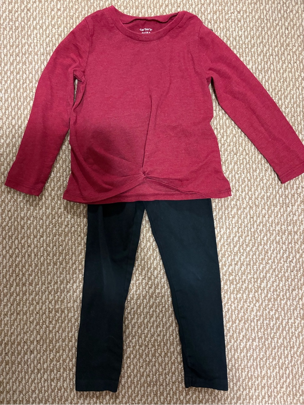 Carter's girls size 4T Long Sleeve Twist-Front Top and Black Leggings Set -Berry